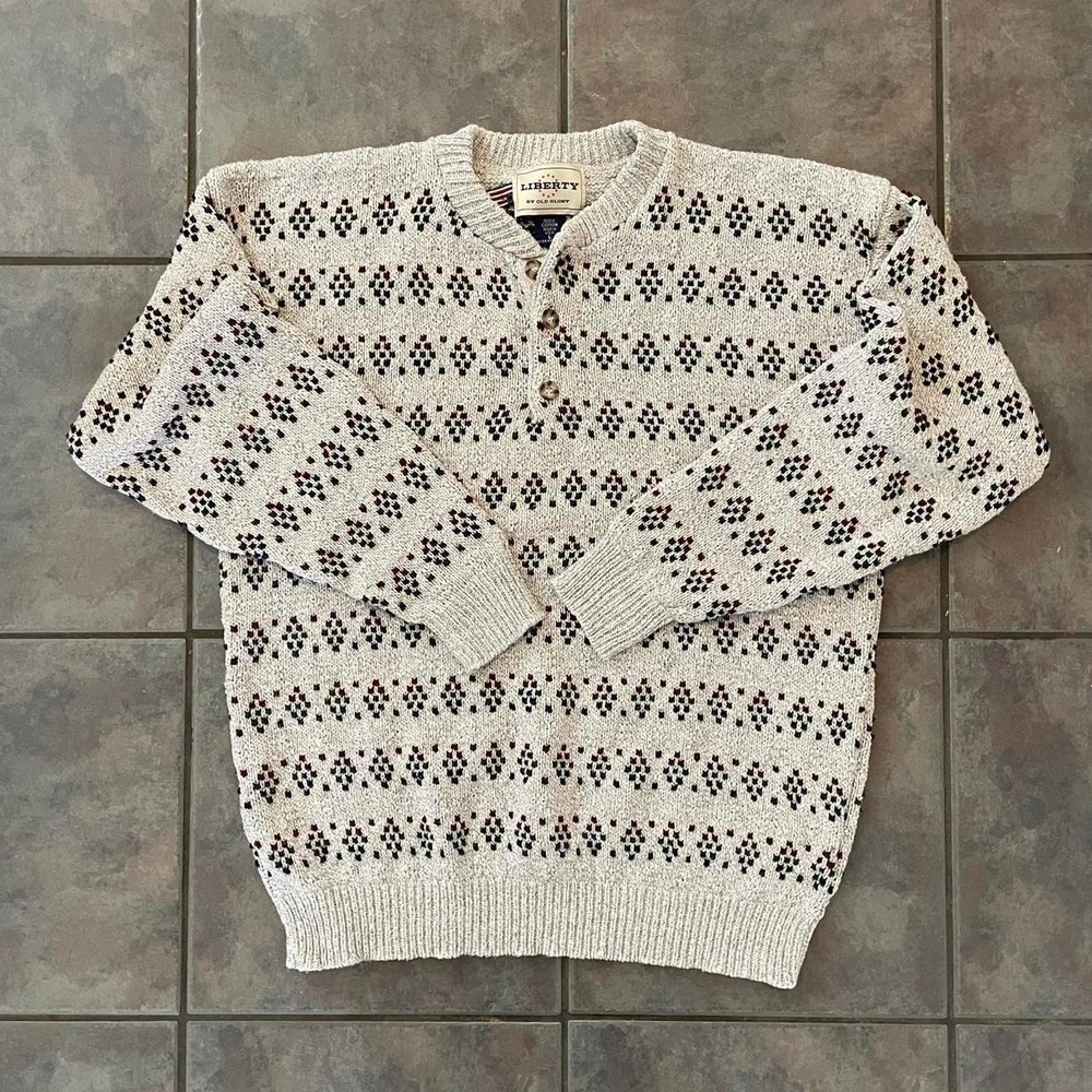 Vintage Liberty Men's Gray With Burgundy Green Navy Geometric Dot Design 90's L